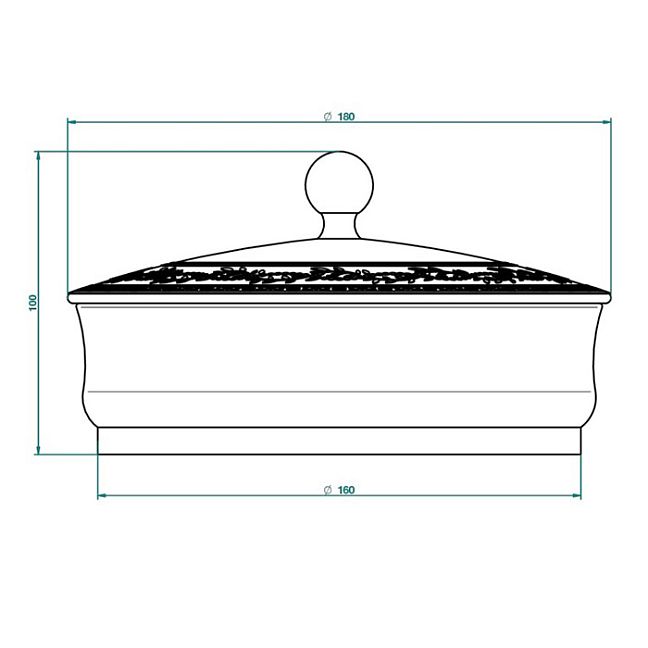 THG MARQUISE BLANC DECOR PLATINE Китайская лакированная коробка с белой керамической крышкой Ø180 мм., big size, декор платина, цвет: серебро