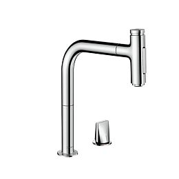 Смеситель для кухни Hansgrohe Metris M71 на 2 отв, поворотный излив: 22.1см с вытяжным душем, 2jet, h:20.8см, sBox, цвет: хром купить в Москве: интернет-магазин StudioArdo