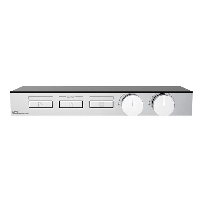 Gessi Hi-Fi Термостат для душа, с вкл. до 3 источников одновременно (внешняя часть), с полкой из черного мат. стекла, хром