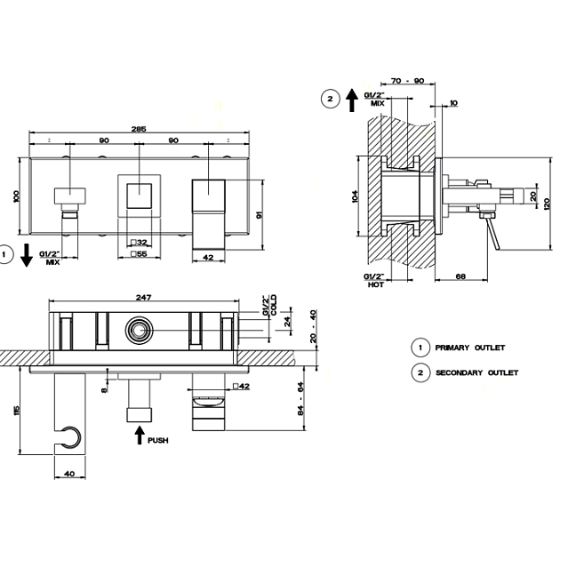 Gessi Внутренняя часть встраиваемого смесителя на 2 выхода