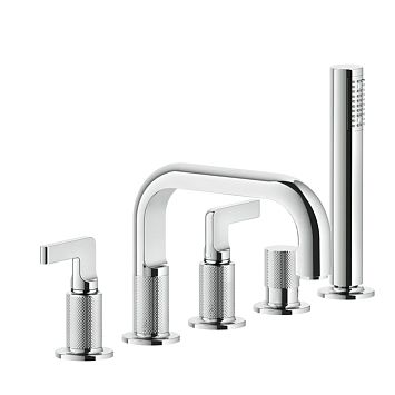 Gessi Inciso Смеситель для ванны на 5 отверстий с изливом, переключателем, ручным душем и шлангом 1,50 м, хром