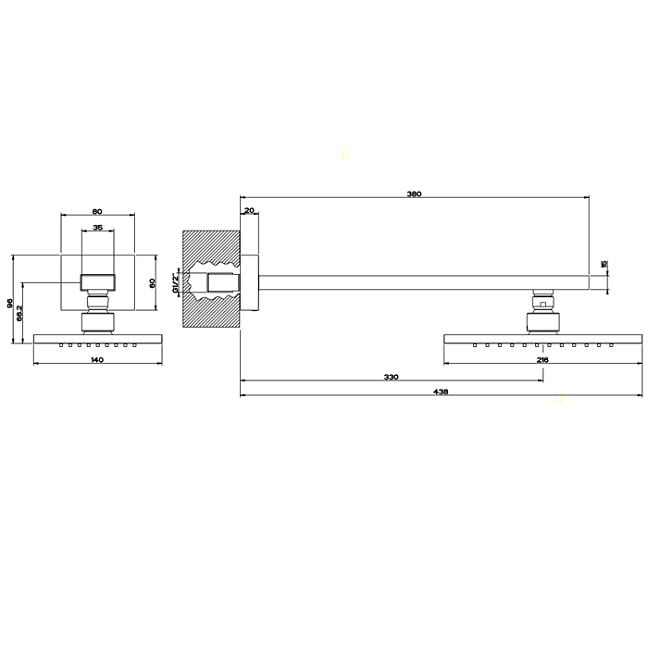 Gessi Rettangolo Верхний душ для настенного крепления 216x140мм, хром