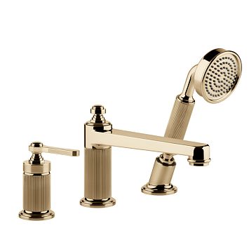 Gessi Venti20 Смеситель для установки на борт ванны на 3 отверстия, однорычажный, с ручным душем и шлангом 1500 мм., Warm Bronze PVD