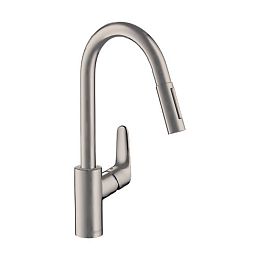 Смеситель для кухни Hansgrohe Focus M41 на 1 отв, поворотный излив: 22см с вытяжным душем, 2jet, h:22.6см, sBox, цвет: нержавейка купить в Москве: интернет-магазин StudioArdo