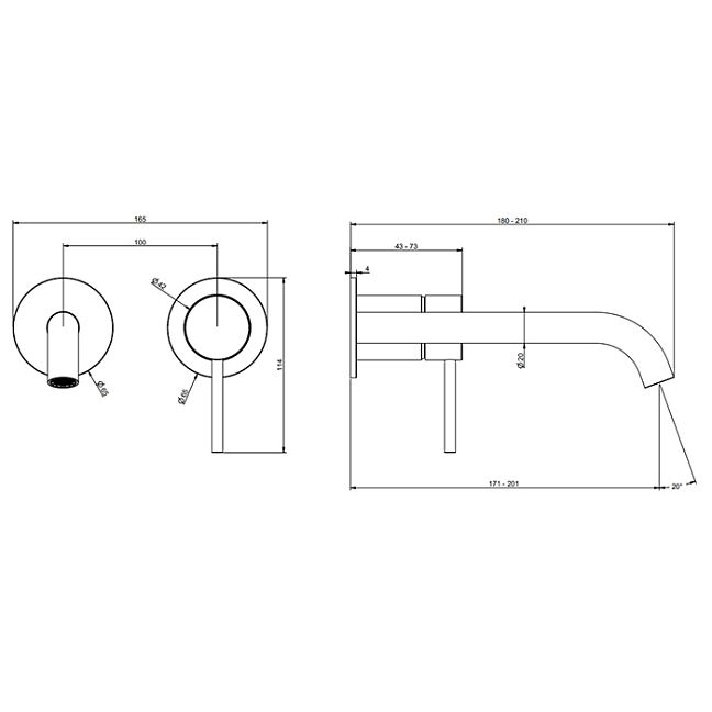 Gessi 316 Встраиваемый смеситель с изливом 210-180мм (внешние части), warm bronze brushed pvd