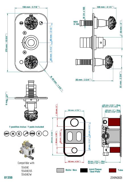 Термостат THG Camelia Black Crystal Внешняя часть с ручками регулировки для арт. G00-A00-5540AE