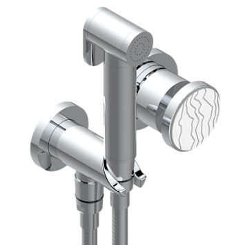 Комплект для душа THG Yoko Ice, включающий смеситель, армированный шланг 1 м 25 см, ручной душ с курковым распылителем, выход из стены и предохранительный запорный клапан