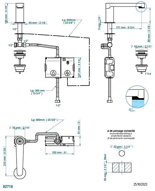 Излив для раковины THG Zoom.5 с емкостным электронным датчиком, со сливом