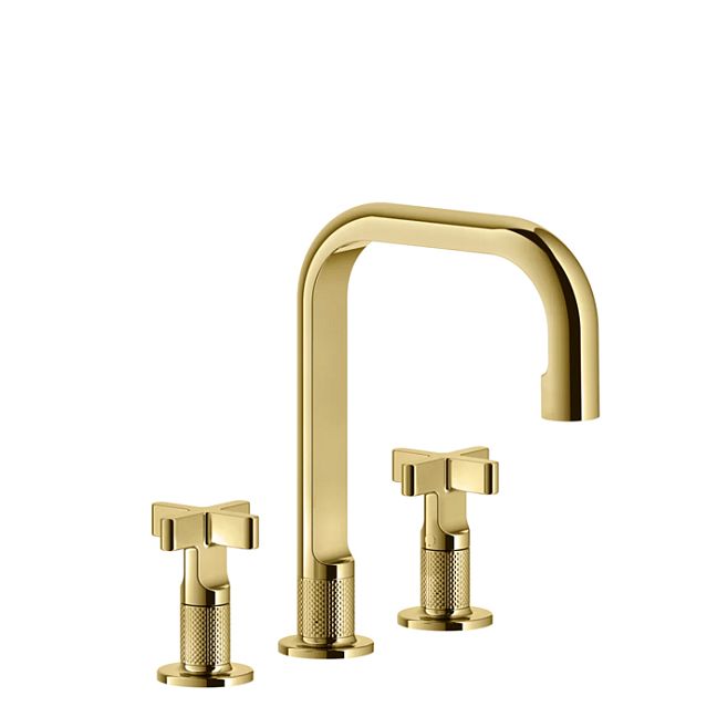 Gessi Inciso Смеситель для раковины на 3 отверстия с донным клапаном, излив 160мм, h=240мм, золото