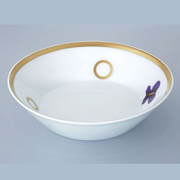 THG CAPUCINE MAUVE DECOR OR Блюдо керамическое &oslash;130 мм., настольное, декор золото/лиловый, цвет: белый