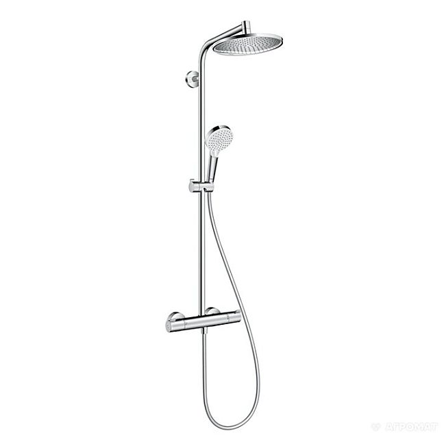 Термостат для душа Hansgrohe Crometta Showerpipe S 240 SHP: + стойка с верхним душем 240мм + ручной душ со шлангом 160мм, цвет: хром