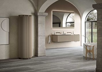 Комплект мебели Oasis Naos, подвесной, столешница: покрытие Purefeel "Castoro", Матовый лакированный цвет "Castoro" (Бобровый) / Black nickel