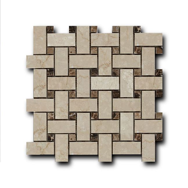 Мозаика ART NATURA Basket Weave Botticino Fiorito + Dark Imperador 30,5x30,5