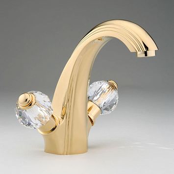 THGMandarine Cristallia Diamant Смеситель для раковины на 1 отверстие, с донным клапаном, цвет: полированное золото