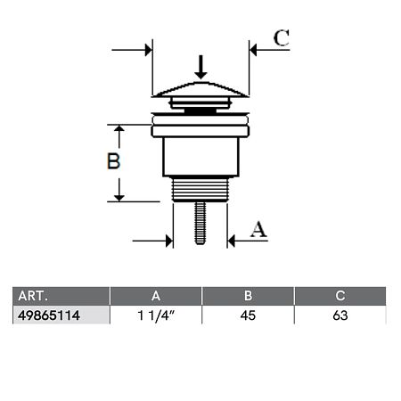 Ghidini 49865114N – Донный клапан для раковины с/без перелива click-clack 65мм, Черный Матовый