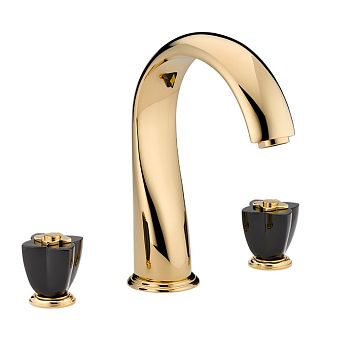 THG Petale de Cristal noir Смеситель для ванны, 3 отв., цвет: золото/черный хрусталь