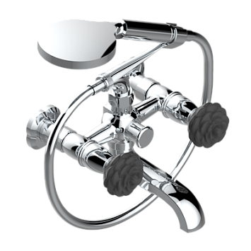 Смеситель для ванны THG Camelia Black Crystal настенный на 2 отверстия с ручным душем и шлангом - 150 мм между центрами