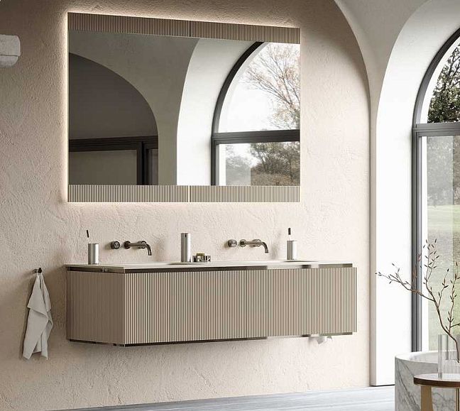 Комплект мебели Oasis Naos, подвесной, столешница: покрытие Purefeel "Castoro", Матовый лакированный цвет "Castoro" (Бобровый) / Black nickel