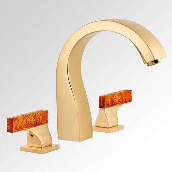 THG Ginkgo Смеситель для ванны, 3 отв., цвет: золото/хрусталь