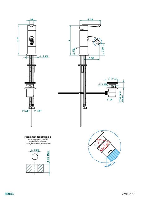 Смеситель THG Dean однорычажный для биде с донным клапаном