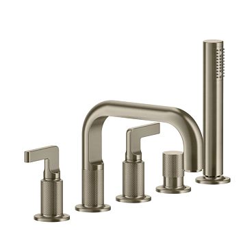 Gessi Inciso Смеситель для ванны на 5 отверстий с изливом, переключателем, ручным душем и шлангом 1,50 м, finox