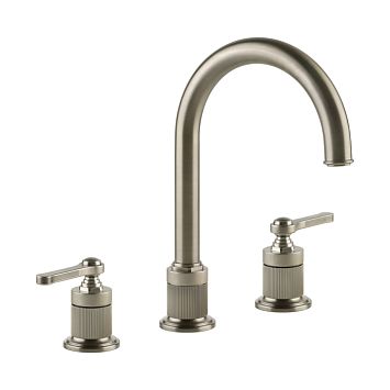Gessi Venti20 Смеситель для раковины на 3 отверстия, высота излива 168 мм., в комплекте с донным клапаном, Finox Brushed Nickel
