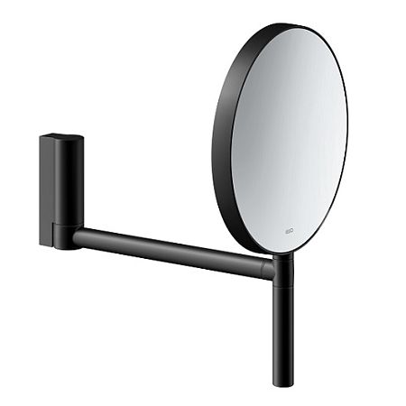 Keuco Plan Косметическое зеркало настенное, без подсветки, на шарнире с рукоятью на корпусе, двустороннее, диаметр 190 мм, черный матовый