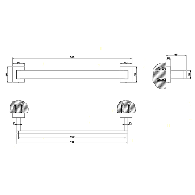 Gessi Rettangolo Поручень 45см для ванны или душа, хром