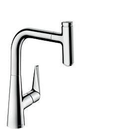 Смеситель для кухни Hansgrohe Talis Select M51 на 1 отв, поворотный излив: 20.8см с вытяжным душем, 1jet, h:22.3см, sBox, кнопка вкл/выкл, цвет: хром купить в Москве: интернет-магазин StudioArdo