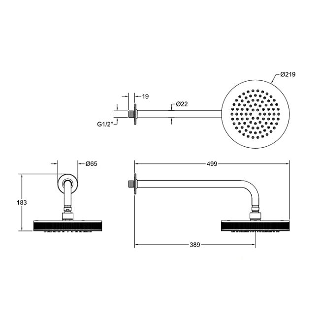 Gessi Inciso Душевая головка настенная, шарнирная на 1/2, 218мм, nero XL