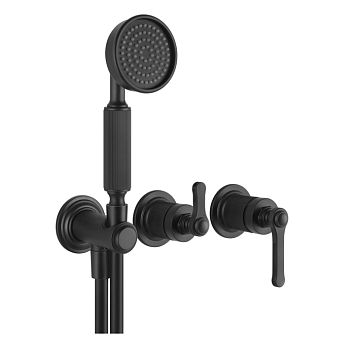 Gessi Venti20 Смеситель встраиваемый, однорычажный, с переключателем на 2 положения, с ручным душем и шлангом 1500 мм., внешняя часть, черный мат