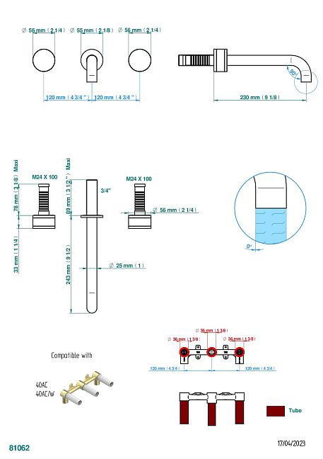 Смеситель THG Yoko Color встраиваемый в стену для раковины на три отверстия с изливом СУПЕР ГОЛИАФ- без выпуска