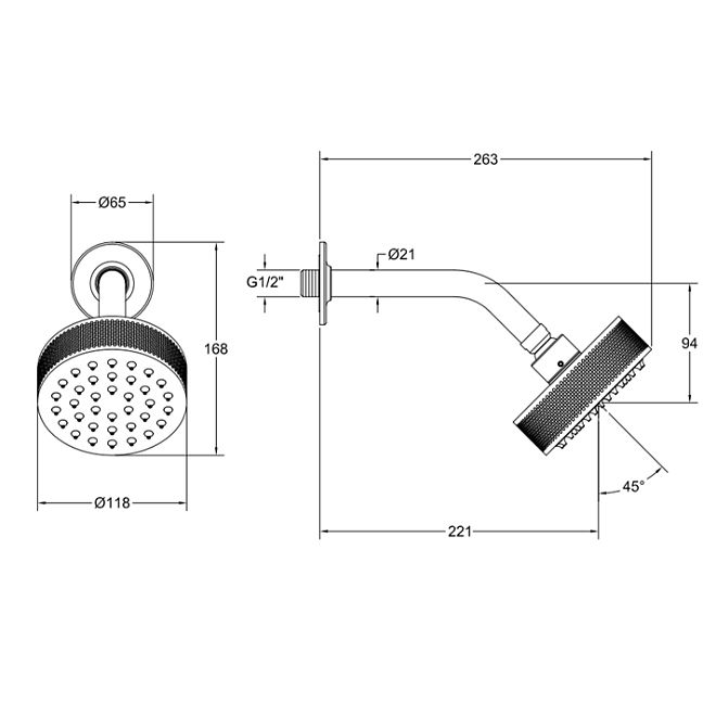 Gessi Inciso Душевая головка настенная, шарнирная на 1/2, 200мм, finox