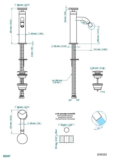 Смеситель THG Yoko Delta однорычажный для биде с донным клапаном