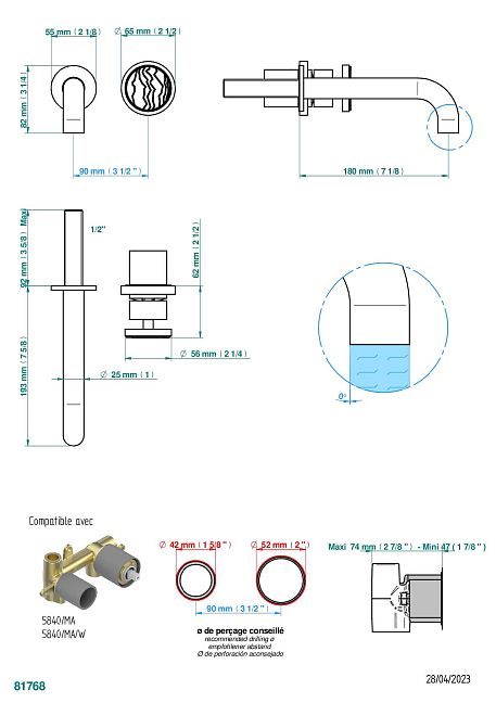 Комплект отделки для встраиваемого смесителя THG Yoko Ice для раковины с изливом, без слива