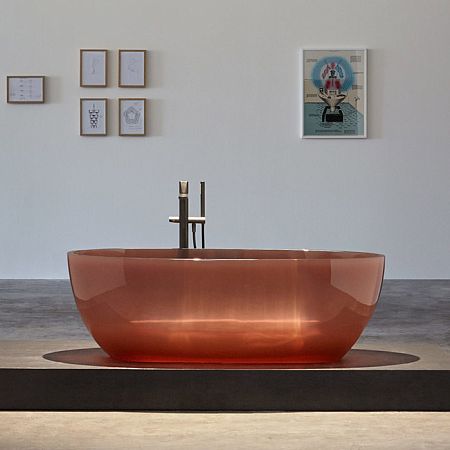 Antonio Lupi Reflex Ванна отдельностоящая 1670х860х530 мм., с нажимным донным клапаном (хром), сифоном и гибким шлангом, Cristalmood, цвет Ginger