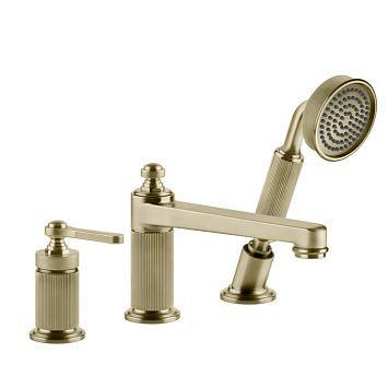 Gessi Venti20 Смеситель для установки на борт ванны на 3 отверстия, однорычажный, с ручным душем и шлангом 1500 мм., Brushed Brass PVD
