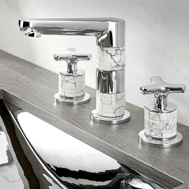 Смеситель THG System Howlite для раковины на три отверстия устанавливаемый на борту с донным клапаном - высокий излив