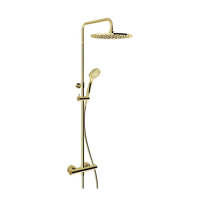 Gessi Minimalistic Shower Душевая стойка с термостатическим смесителем, верхним душем 300 мм., ручным душем и шлангом 1500 мм, Gold PVD