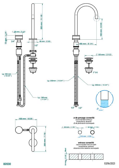 Смеситель THG Yoko Color с прогрессивным картриджем для раковины на 2 отверстия с краном, без донного клапана