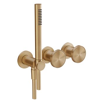 Gessi Origini Смеситель для ванны встраиваемый на 2 выхода, с ручной лейкой, в компл с отд вставкой, Warm Bronze Br. PVD (внешняя часть)