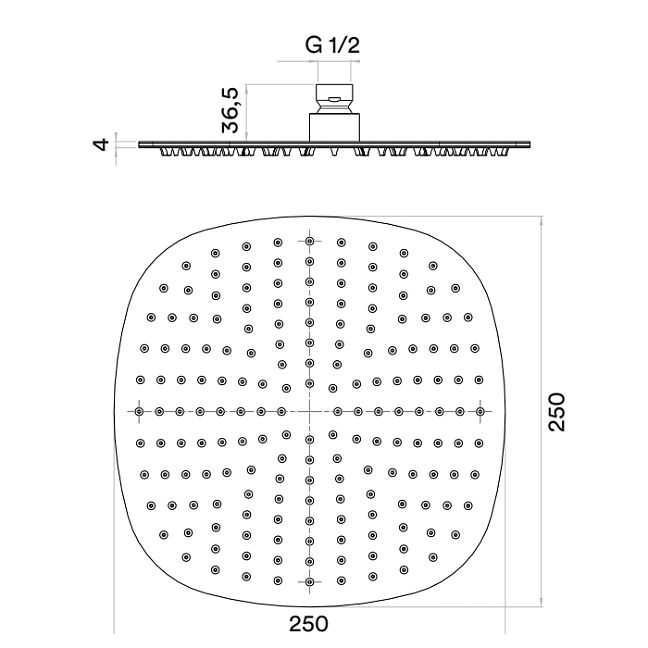 QuadroDesign Super Верхний душ диаметр 250 х 250 мм, цвет Brushed Stainless Steel