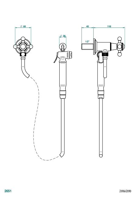 Душ гигиенический THG Charleston: вентиль, 1.25 м шланг, крючок, вывод для душа и лейка с клапаном