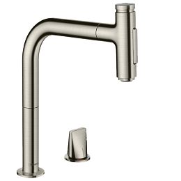 Смеситель для кухни Hansgrohe Metris M71 на 2 отв, поворотный излив: 22.1см с вытяжным душем, 2jet, h:20.8см, sBox, цвет: нержавейка купить в Москве: интернет-магазин StudioArdo