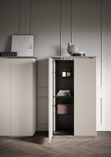  Комплект мебели Oasis Naos напольный, мраморная столешница, bianco carrara, Отделка: Рифленая текстура ореха / Хром
