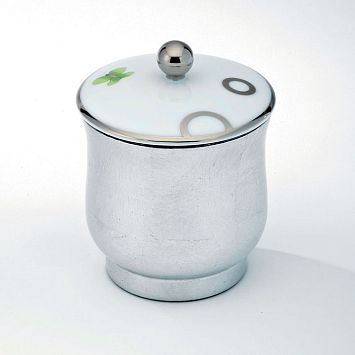 THG CAPUCINE VERT DECOR PLATINE Китайская лакированная коробка с белой керамической крышкой &Oslash;94 мм., small size, декор платина/зеленый, цвет: белый