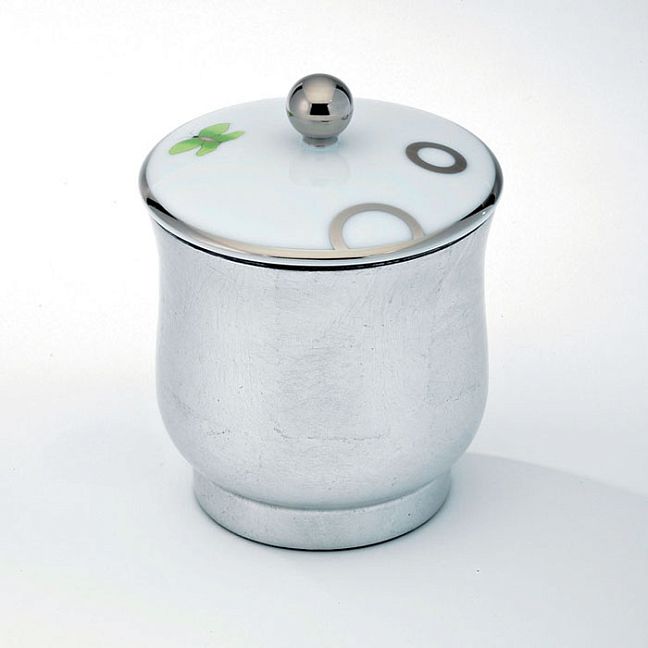 THG CAPUCINE VERT DECOR PLATINE Китайская лакированная коробка с белой керамической крышкой &Oslash;94 мм., small size, декор платина/зеленый, цвет: белый