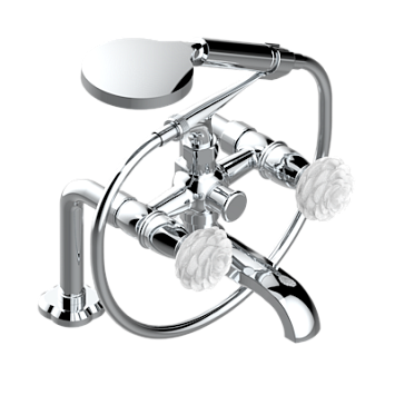 Смеситель THG Camelia Clear crystal для ванны/душа устанавливаемый на борту на два отверстия с душем и шлангом - 150 мм между центрами