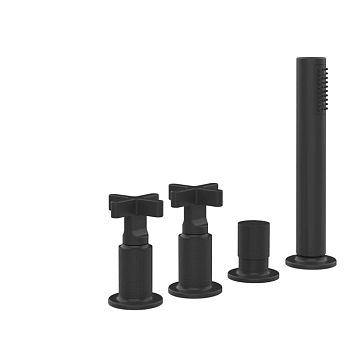 Gessi Inciso Смеситель для ванны на 4 отверстия для наполнения через слив-перелив, переключатель, с ручным душем, Black XL