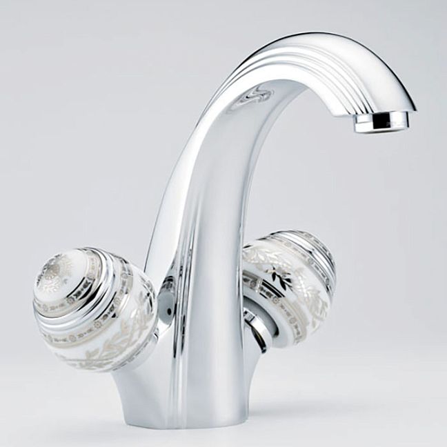 THG Marquise porcelaine blanche Смеситель для раковины, 1 отв., цвет: хром/платина/белый фарфор